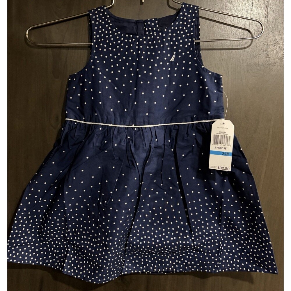 Nautica Toddler Girls' Poplin Dot Print Dress, Navy, 24 Months